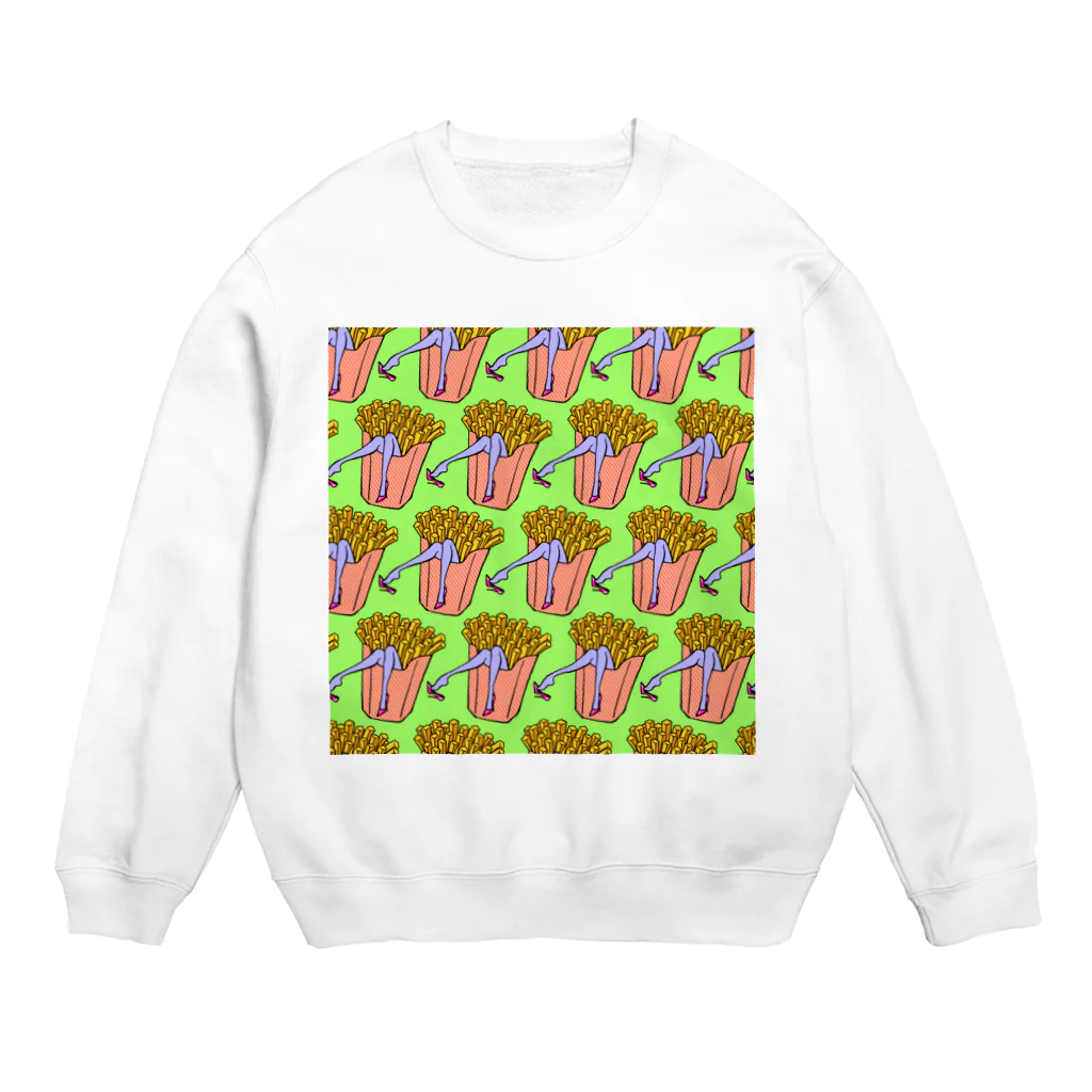 Mieko_Kawasakiの魅惑のフライドポテト🍟　GULTY PLEASURE FRENCH FRIES GREEN Crew Neck Sweatshirt