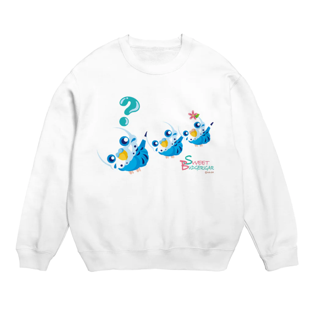 ma-sa's LaboratoryのSweet Budgerigar／？（ハテナ） Crew Neck Sweatshirt