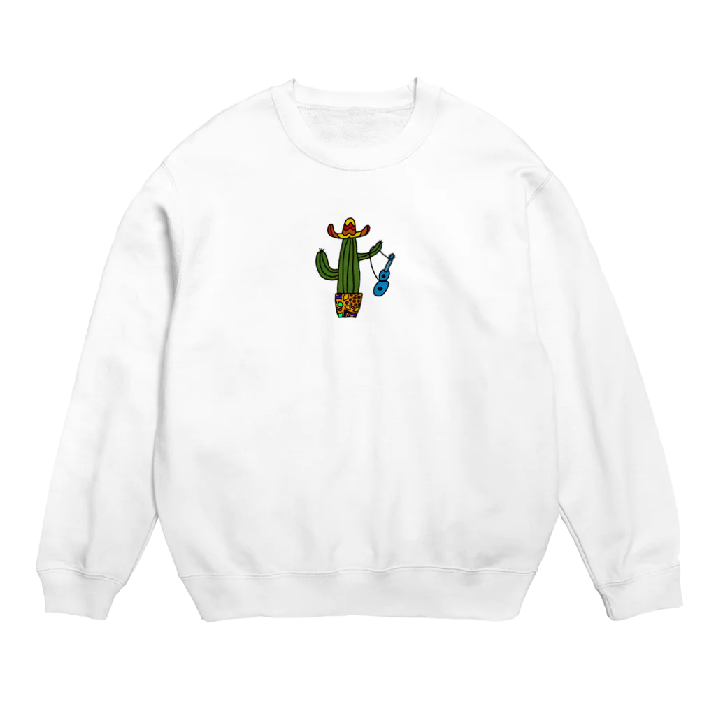 よしのSUZURI SHOPのカラフルメキシカンサボテン、ウクレレひっさげるの巻 Crew Neck Sweatshirt