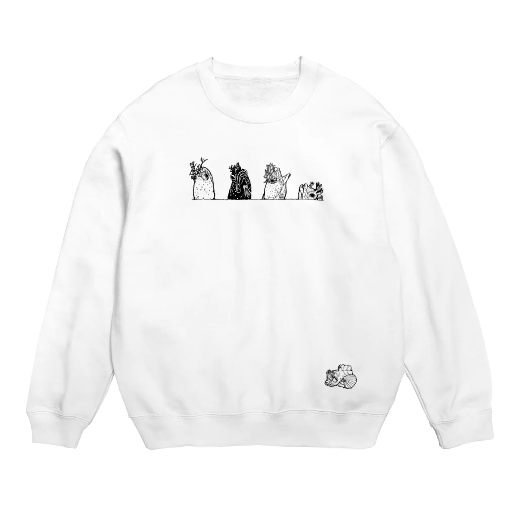 mami-skのお魚グッズ屋〜SUZURI店〜のコケギンポ5兄弟(白黒) Crew Neck Sweatshirt