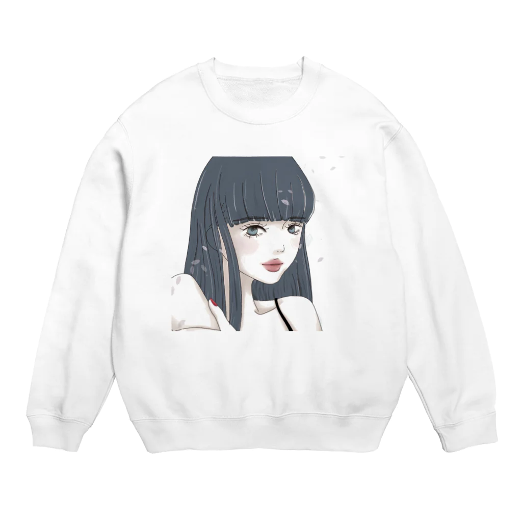 m i n a n oの黒髪ロングの女の子　背景白 Crew Neck Sweatshirt