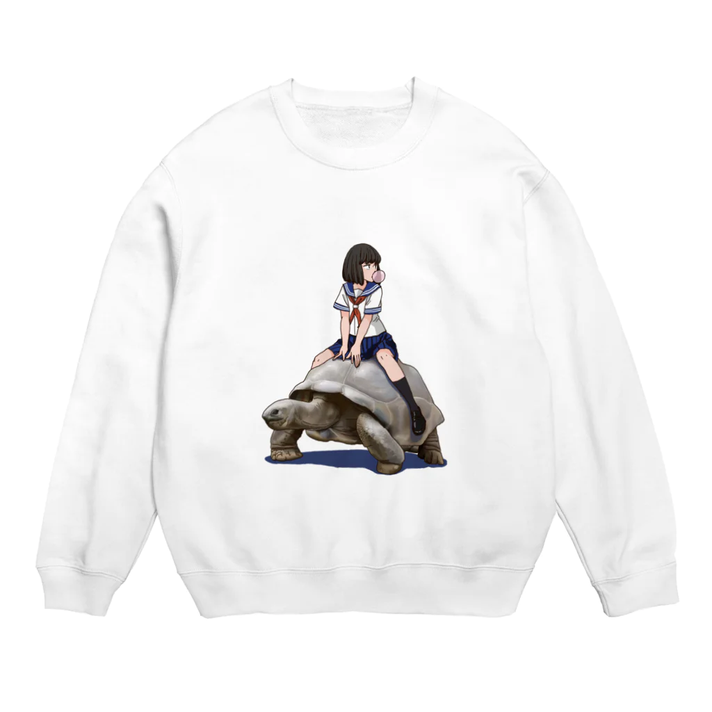 🐢ぎすた🐢のゾウガメと女子高生 Crew Neck Sweatshirt