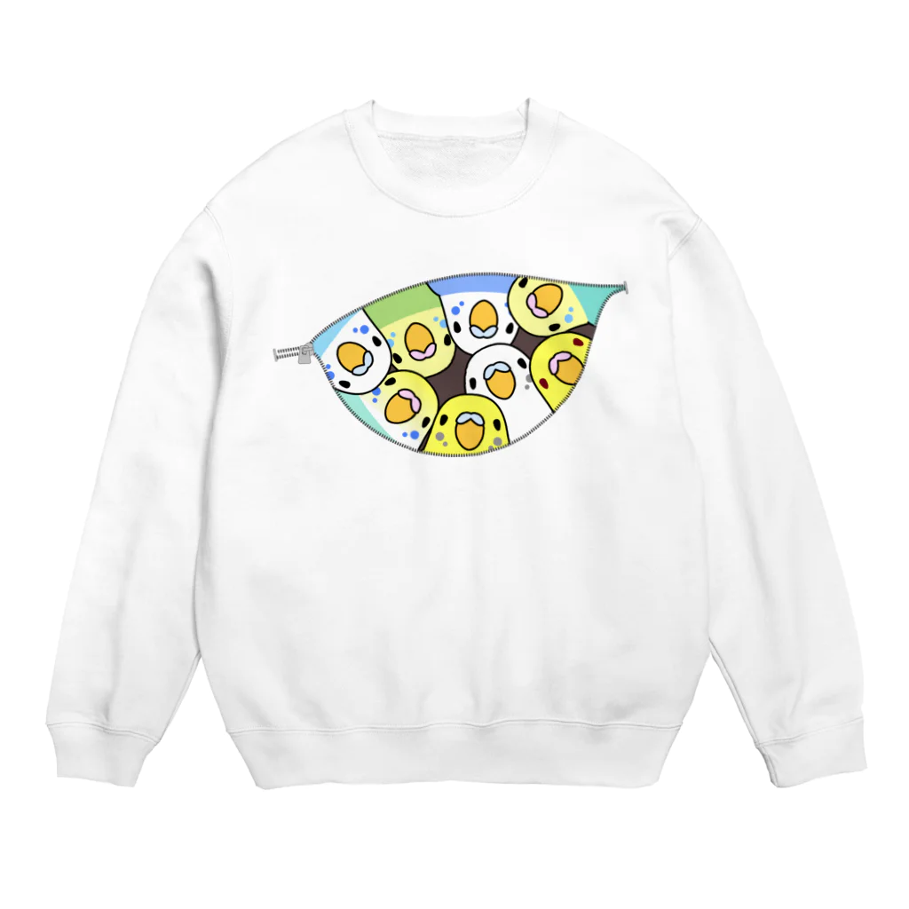 まめるりはことりの三密です！むちむちセキセイインコさん【まめるりはことり】 Crew Neck Sweatshirt