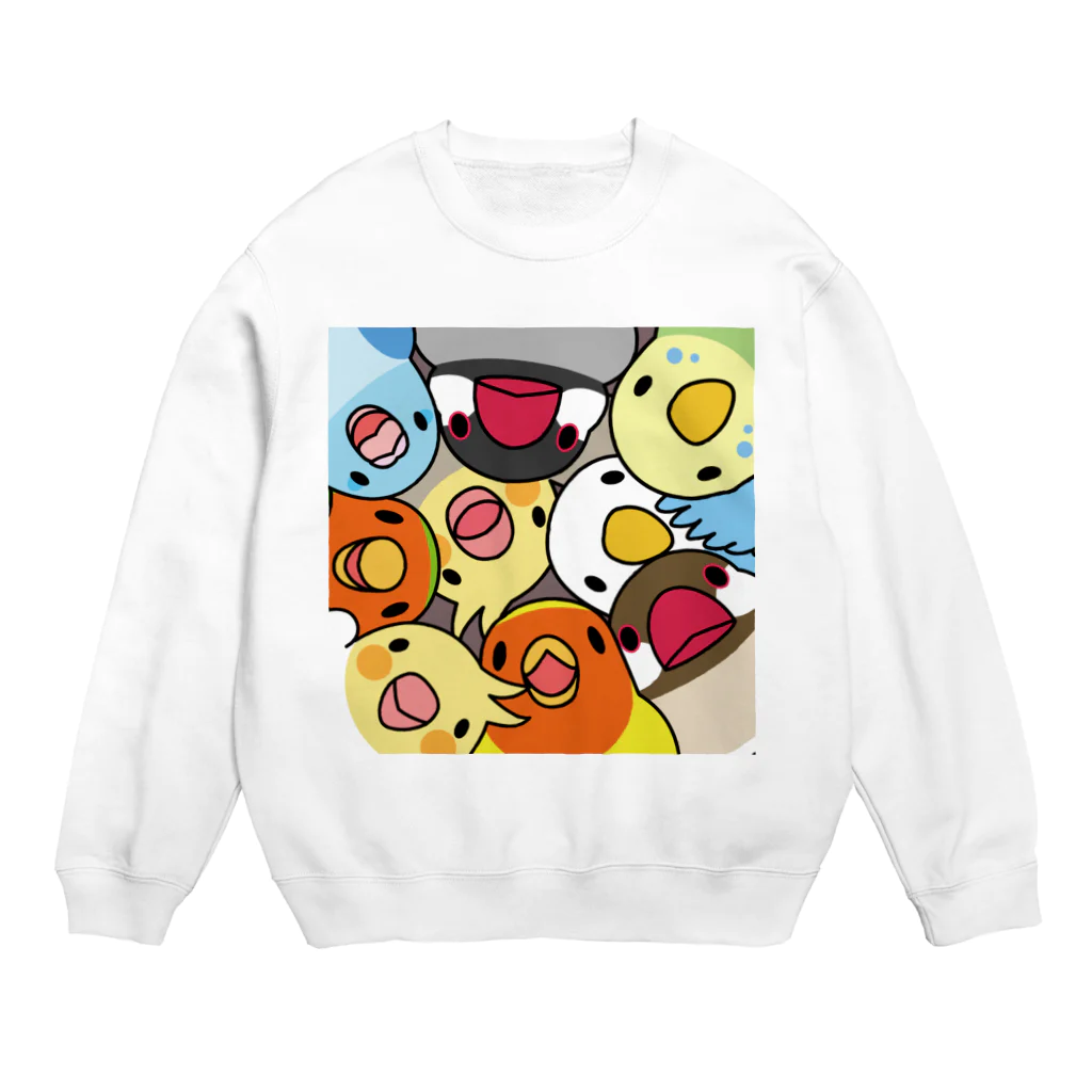 まめるりはことりのみっちりむっちり過密鳥まみれさん【まめるりはことり】 Crew Neck Sweatshirt