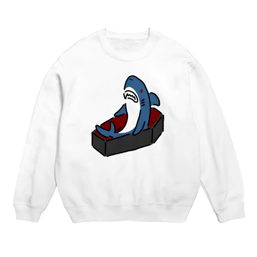 サメ わりとおもいの棺で寝起きするサメ Crew Neck Sweatshirt