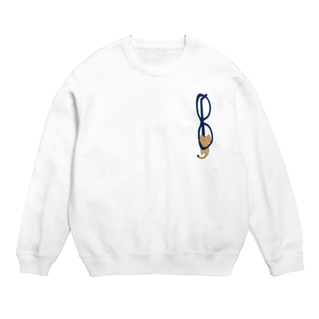 riyokanのメガネぶら下がりねこ Crew Neck Sweatshirt