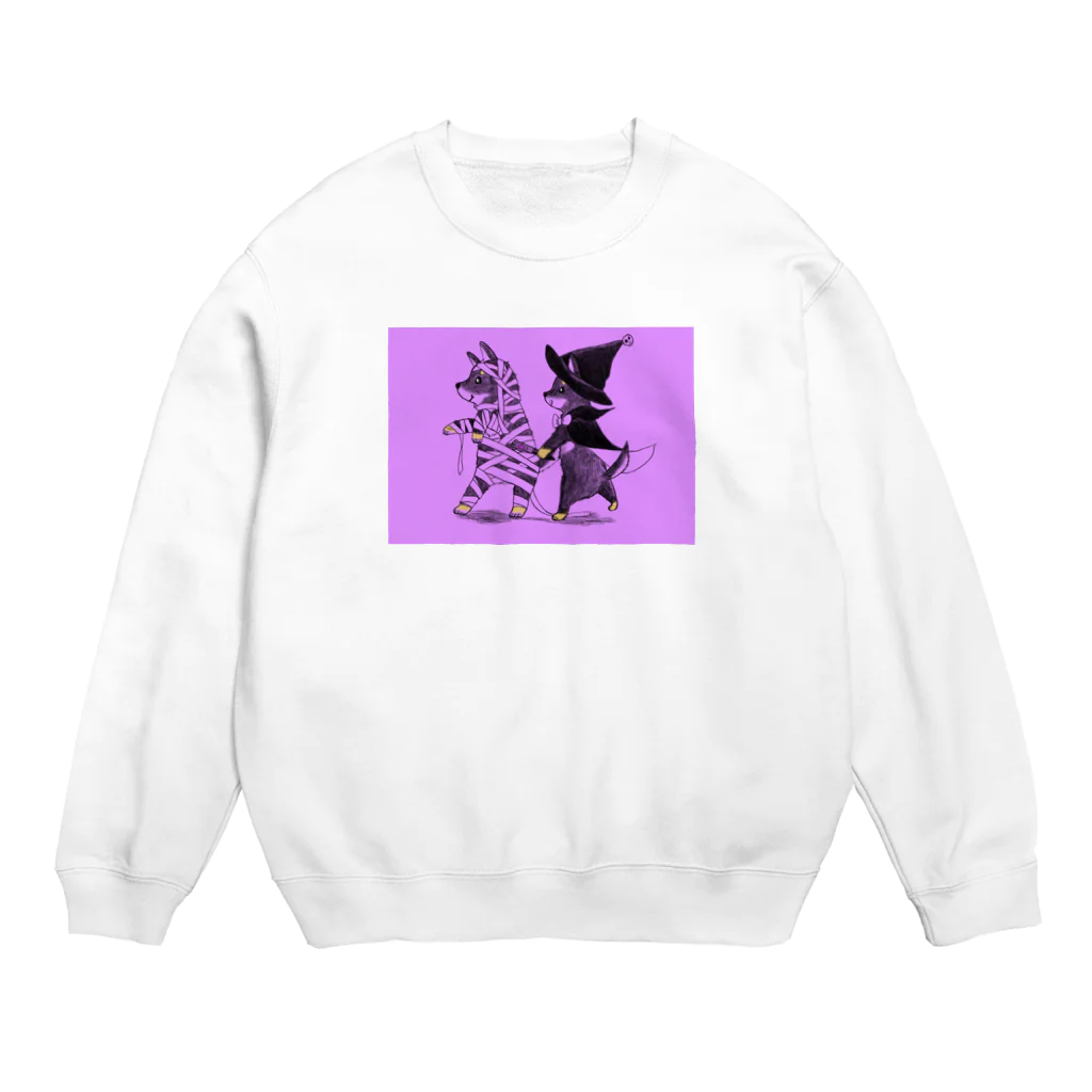 ともえのえ - 柴犬とか動物色々のマミーマメヒコ＆マジカルクロスケ（ダークハロウィンナイト Crew Neck Sweatshirt