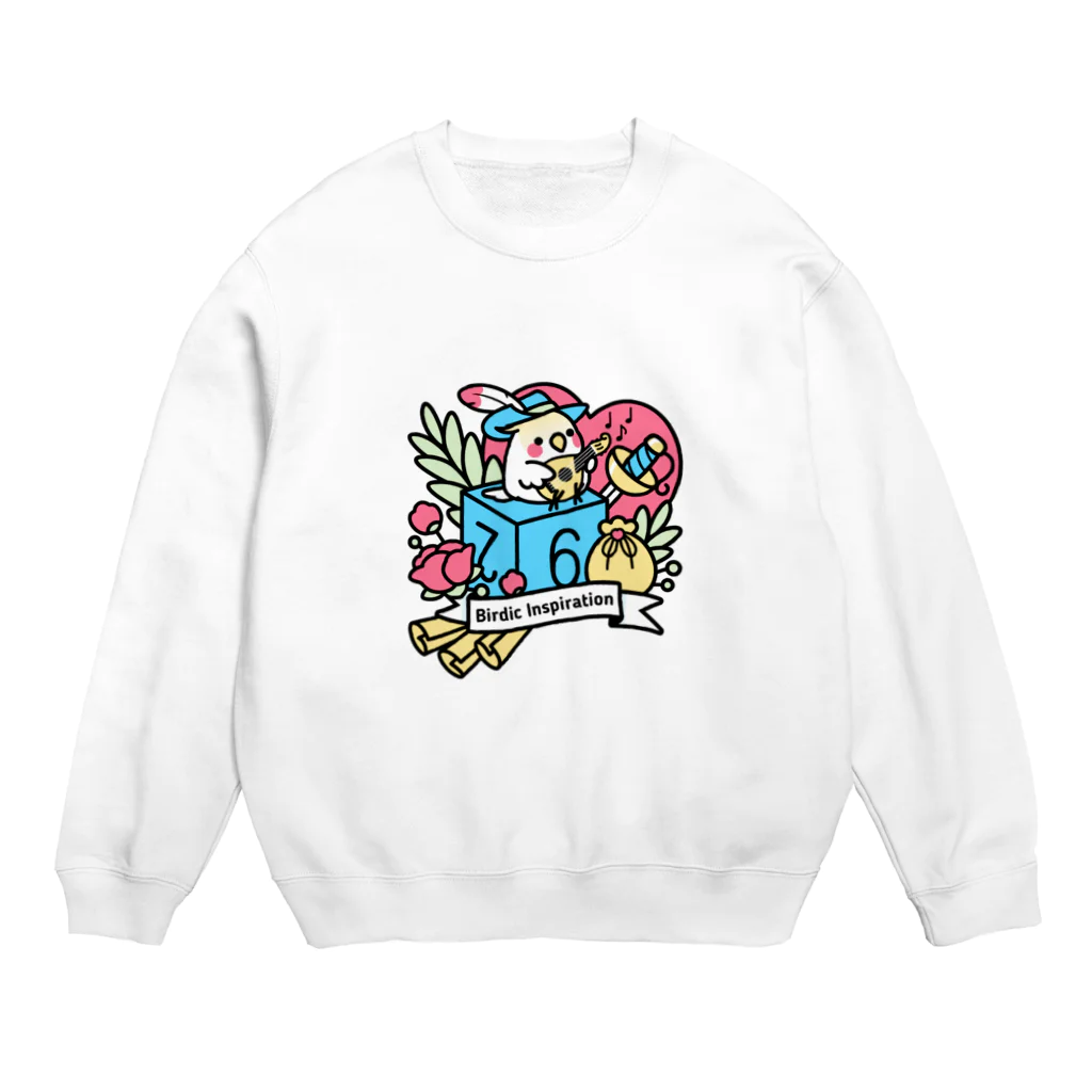 Cody the LovebirdのChubby Bird オカメインコとマンドリン　Birdic Inspiration Crew Neck Sweatshirt