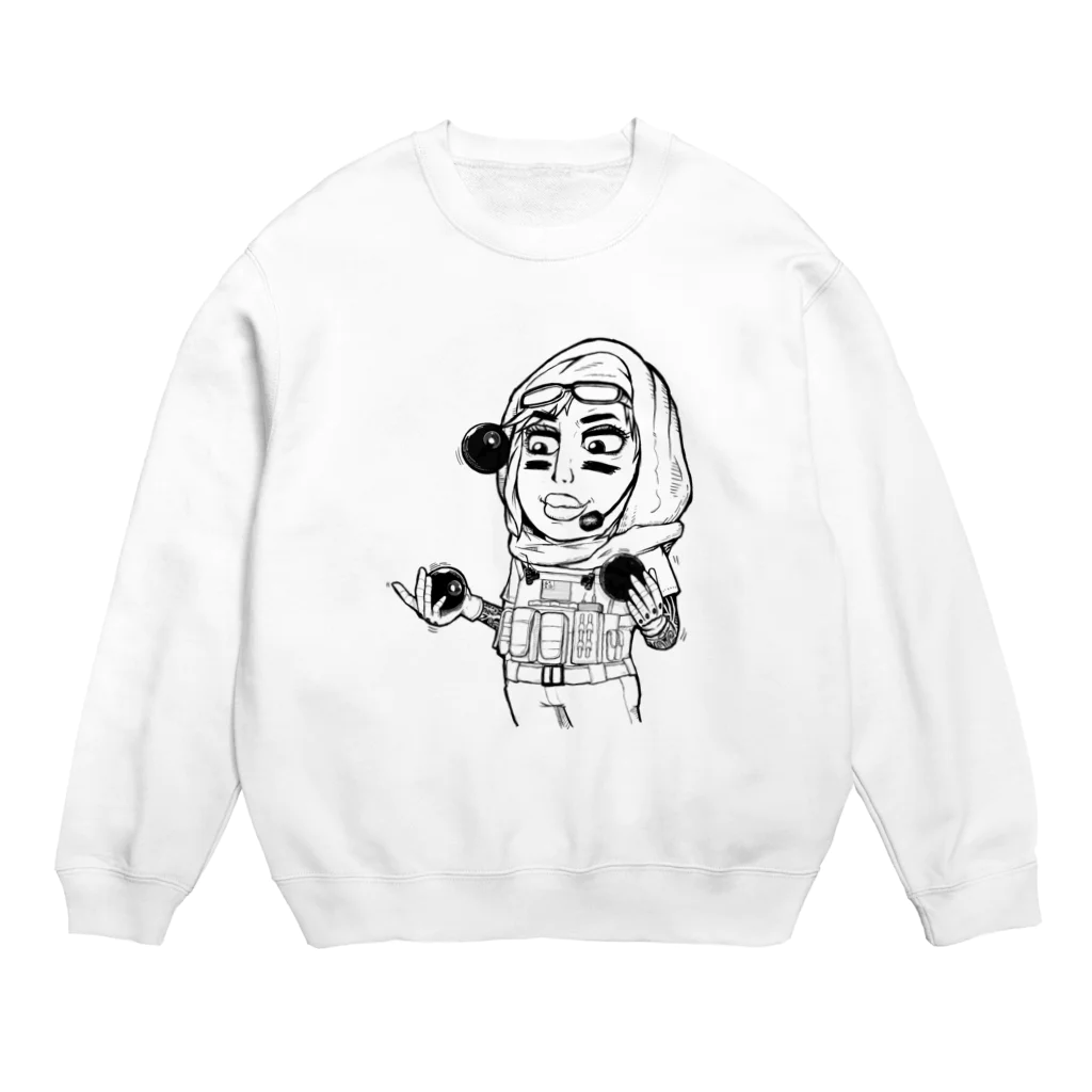 イラストキャンプの監視カメラ女子 Crew Neck Sweatshirt