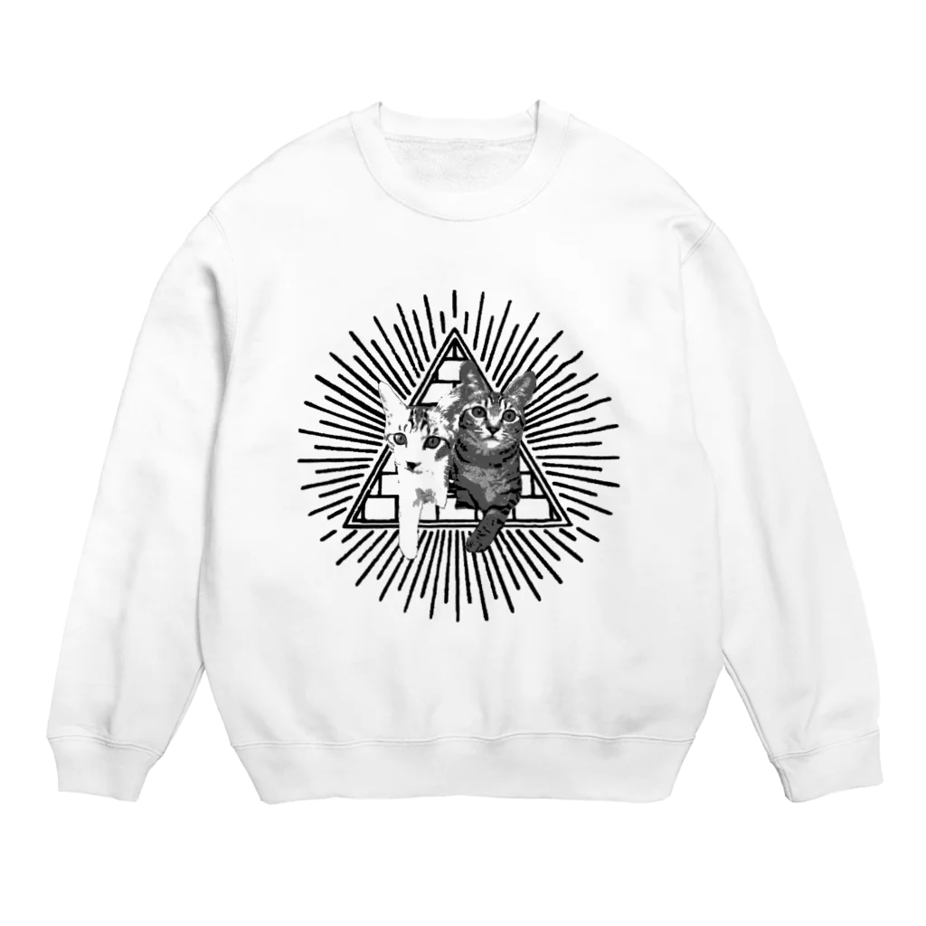 🍀葉っぱちゃんねる🍀の猫の秘密結社（黒） Crew Neck Sweatshirt