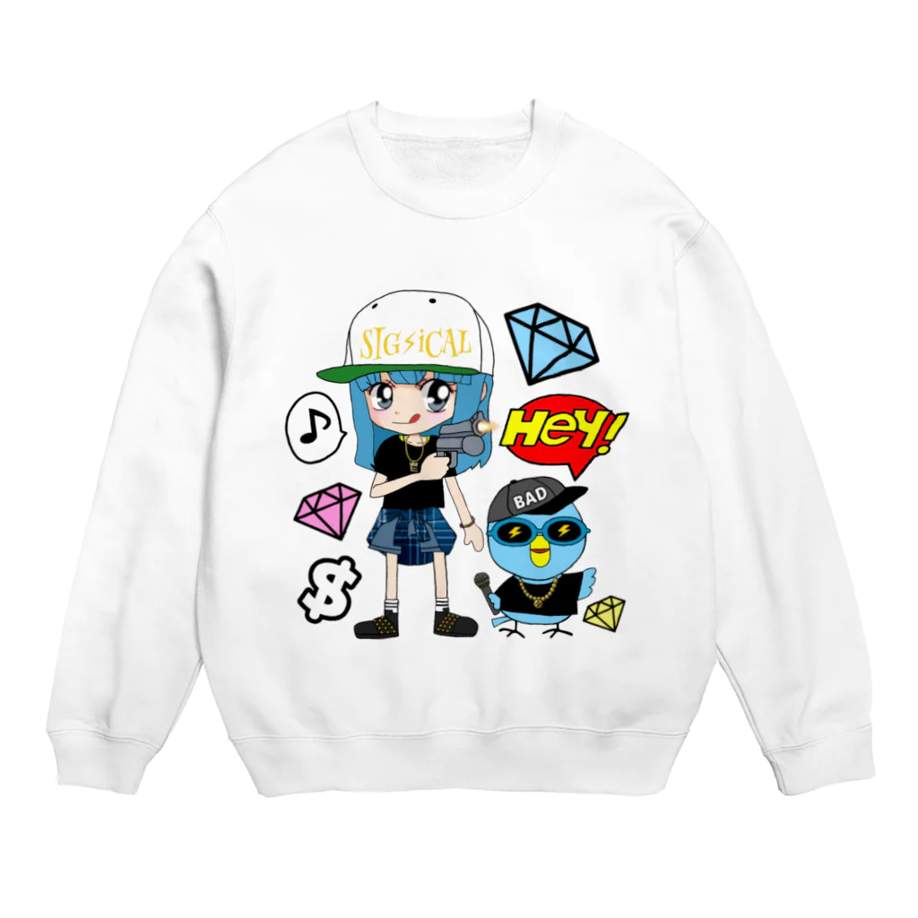 秘密結社(ㆁөㆁ)青い鳥のギャングスタ小鳥遊エリ＆唯我HIPHOP丸シリーズ Crew Neck Sweatshirt