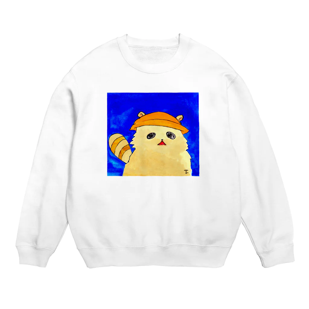 ムムの秘密の部屋のタヌキのＴ、お洒落な青い背景 Crew Neck Sweatshirt