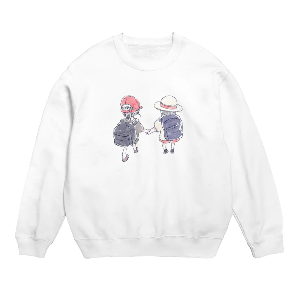 浅山しおん（ハリネズミのソフィー）のオリジナル　手を繋いで歩く幼い二人の女の子 Crew Neck Sweatshirt