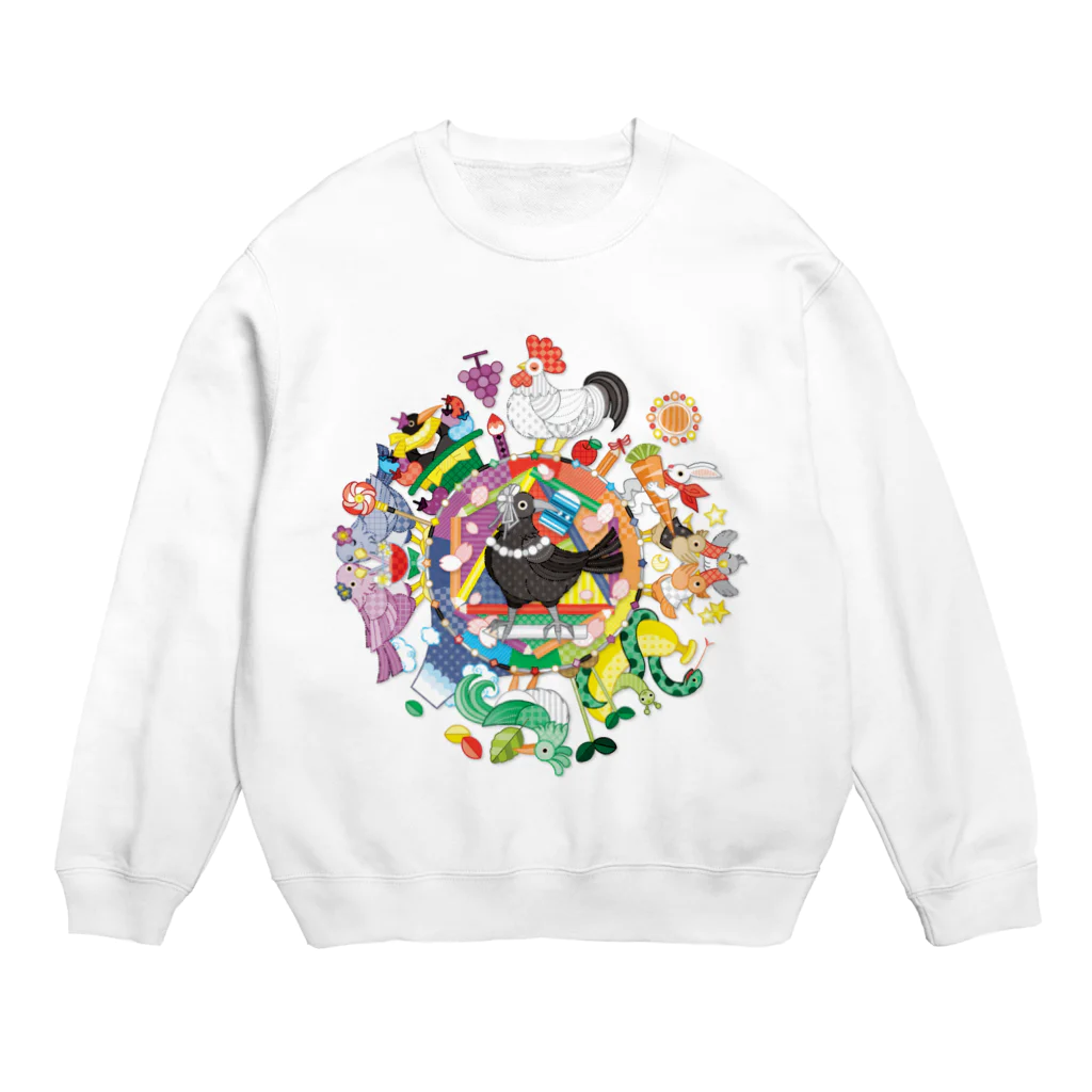 ねことりむし★CAT BIRD INSECTのカラフル色相環グラデーションと白黒カラス Crew Neck Sweatshirt