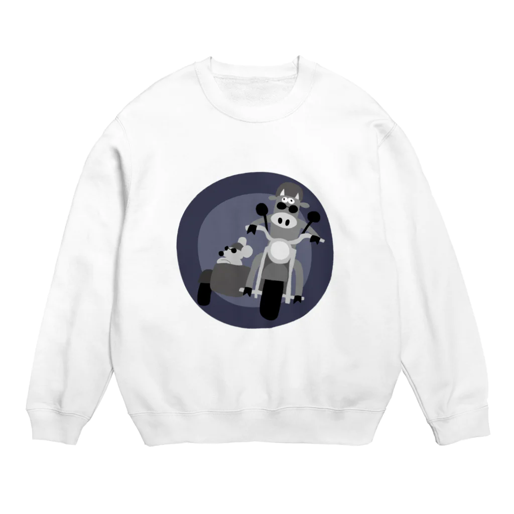 スーパーグッズコマツのうしライダーとサイドカーねずみ Crew Neck Sweatshirt