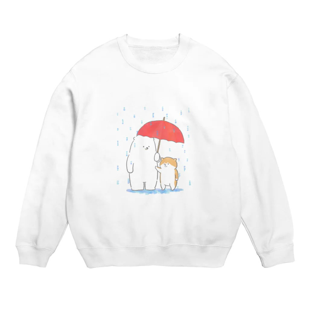 もちこのパンイチ🍞のシロクマと柴犬の相合傘 Crew Neck Sweatshirt