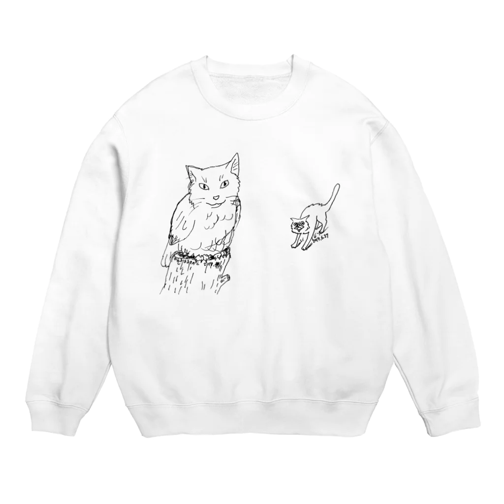 かえるはるきのこ（RURUKO)のネコとミミズク Crew Neck Sweatshirt