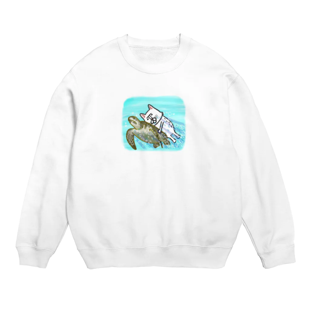 ファンシーショップ Torinikuの白猫と海がめ Crew Neck Sweatshirt