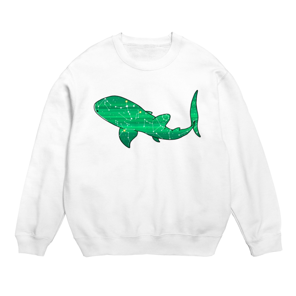 ふとんにおぼれるのジンベエザメ 夏の星座 緑 Crew Neck Sweatshirt