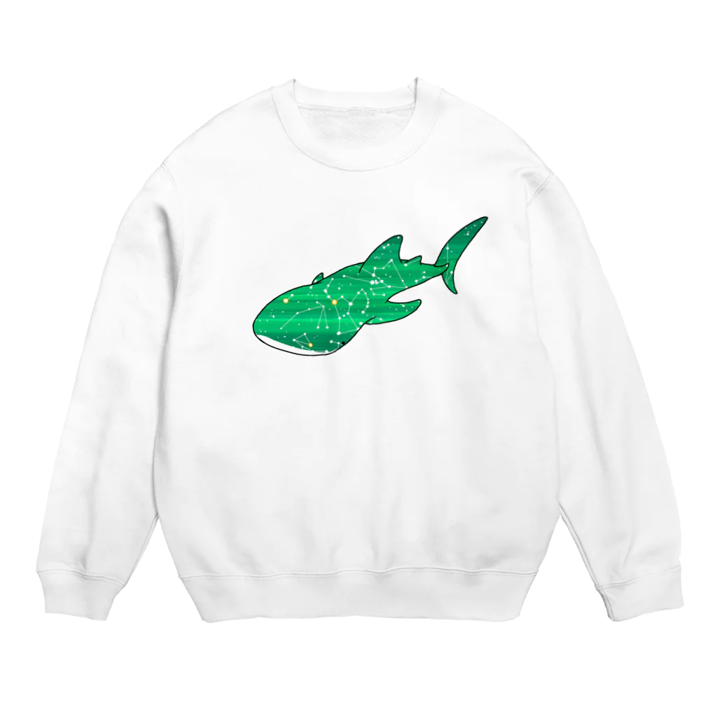 ふとんにおぼれるのジンベエザメ 冬の星座 緑 Crew Neck Sweatshirt