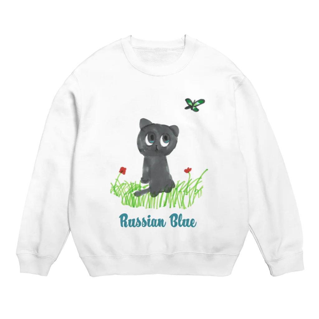 にゃおショップのロシアンブルーにゃん Crew Neck Sweatshirt