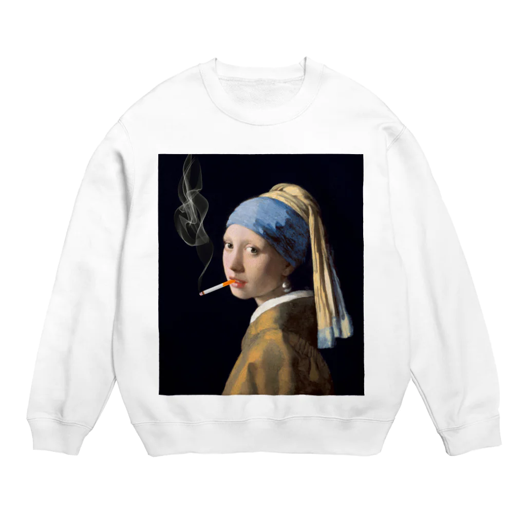 DRIPPEDのくわえタバコの少女 咥えタバコの少女-真珠の耳飾りの少女- Crew Neck Sweatshirt