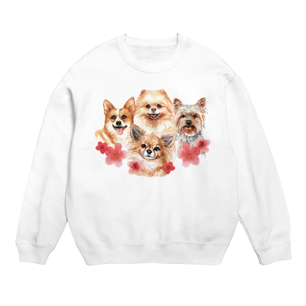 SANKAKU DESIGN STOREのお花の似合う小さい犬たち。 Crew Neck Sweatshirt