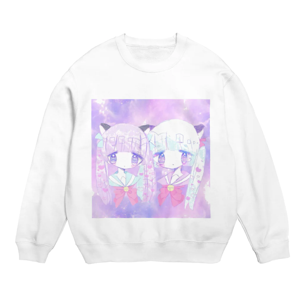 おやすみツインテールの宇宙にゃんこ Crew Neck Sweatshirt