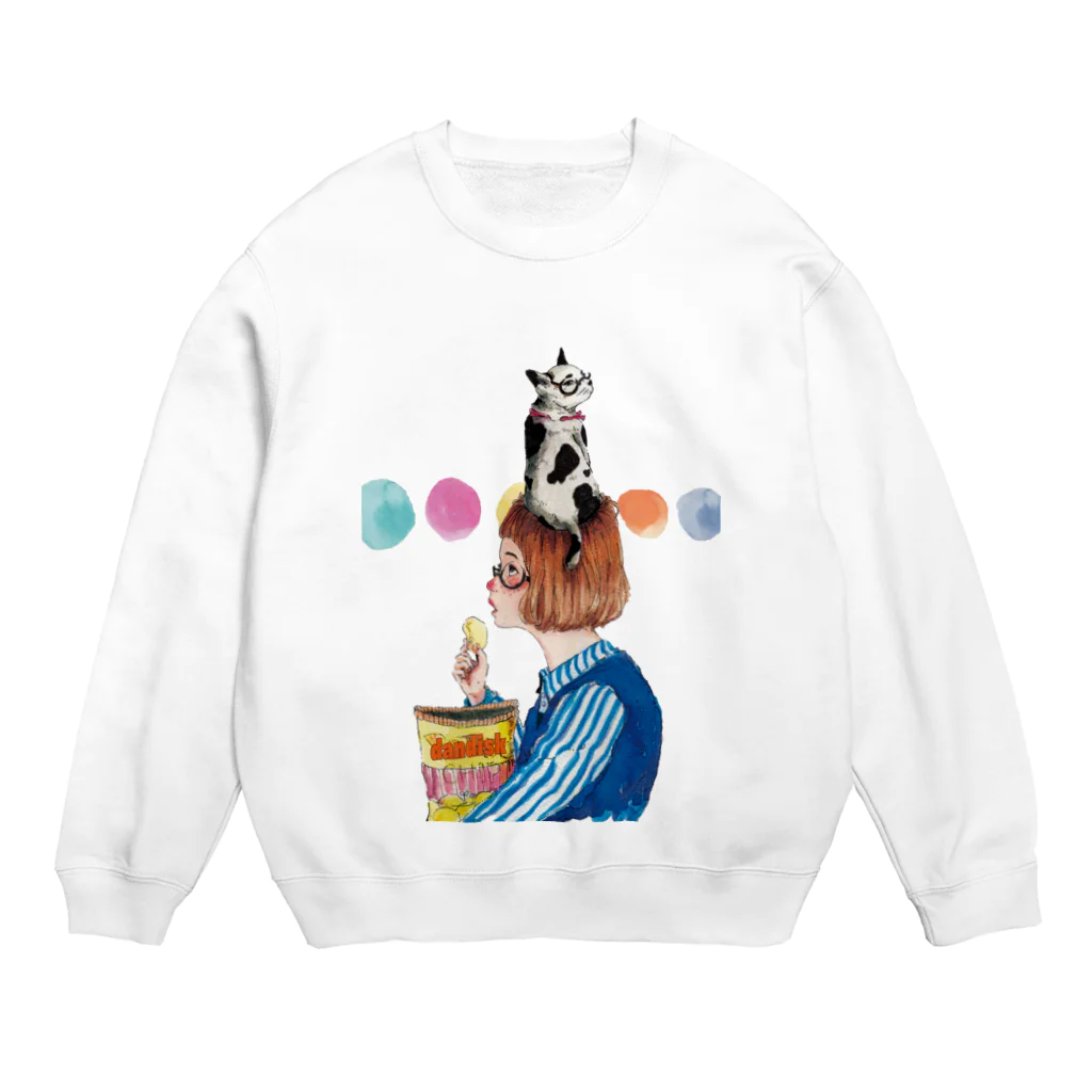 Danの牛猫と少女 Crew Neck Sweatshirt