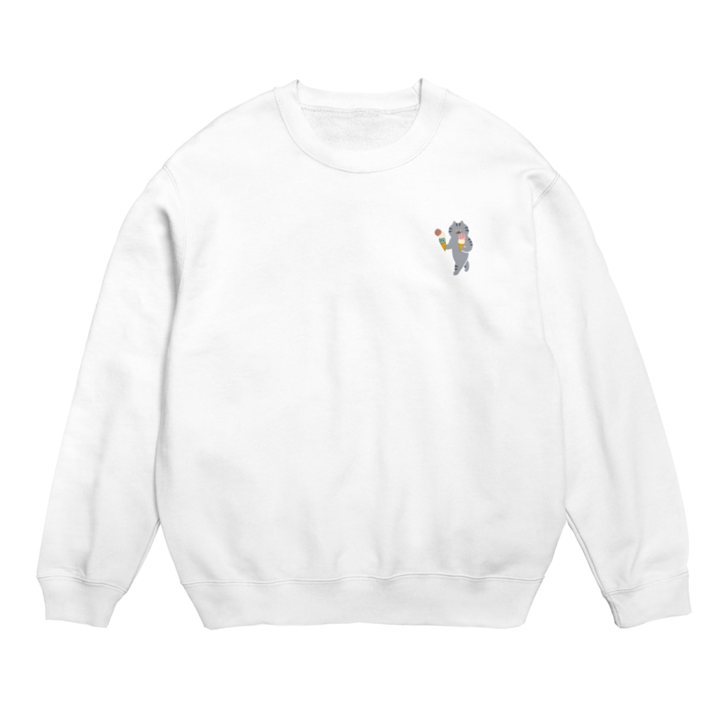 SUIMINグッズのお店の【小】アイスクリームを慎重に運ぶねこ Crew Neck Sweatshirt
