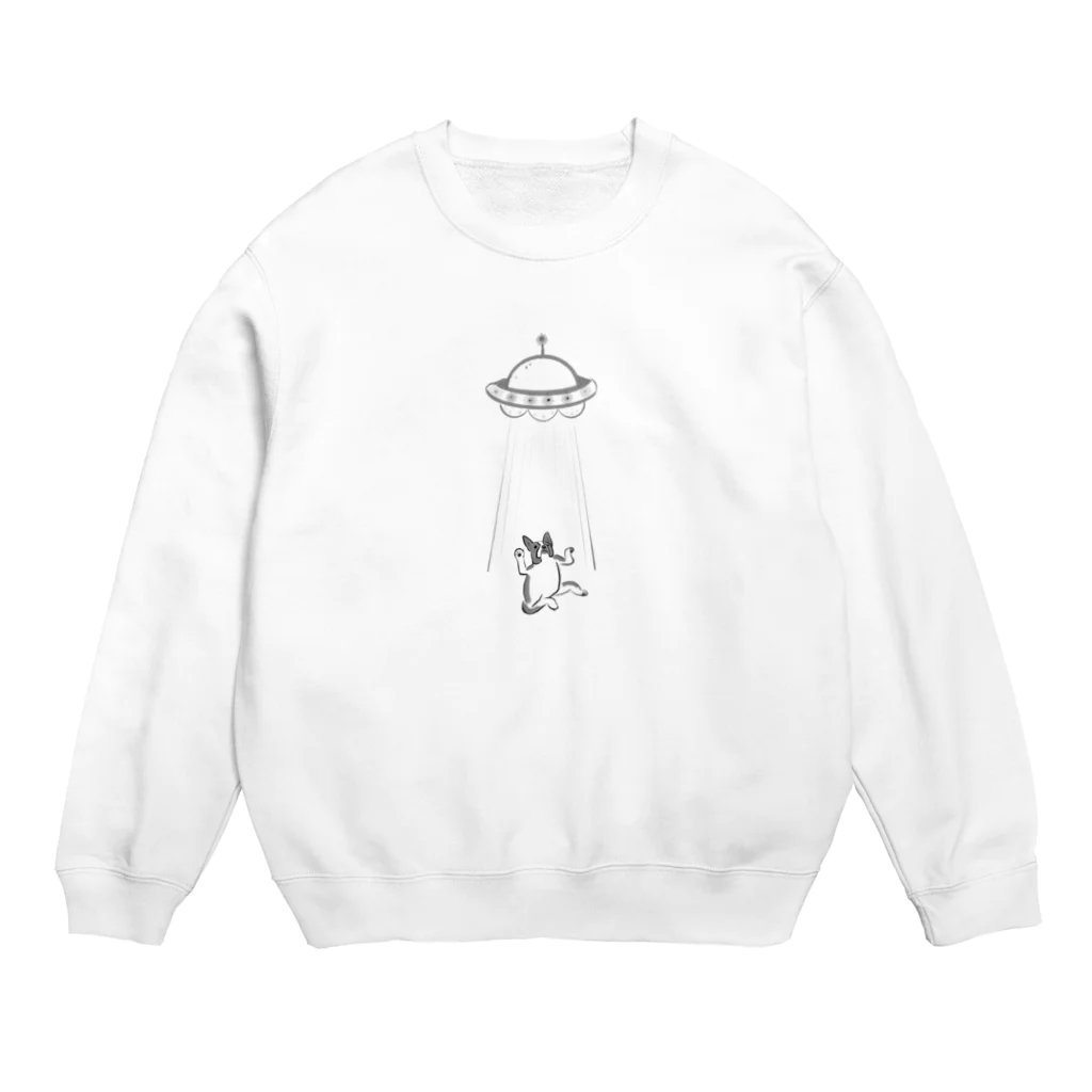 さと商店の鳥獣戯画風 ボストンテリア ーUFOにさらわれそうー Crew Neck Sweatshirt