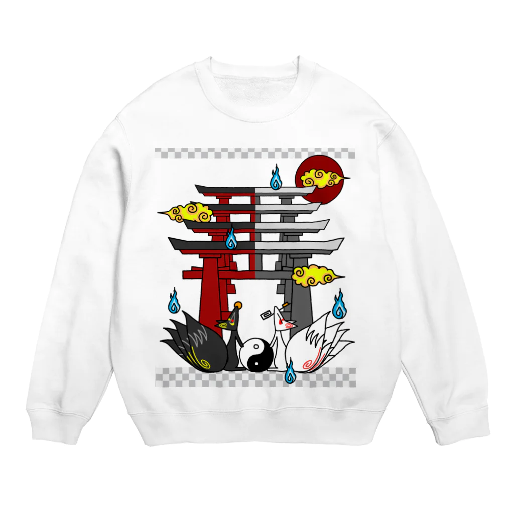 にゃーにゃー組@LINEスタンプ＊絵文字販売中！の四尾＊妖の夜 Crew Neck Sweatshirt