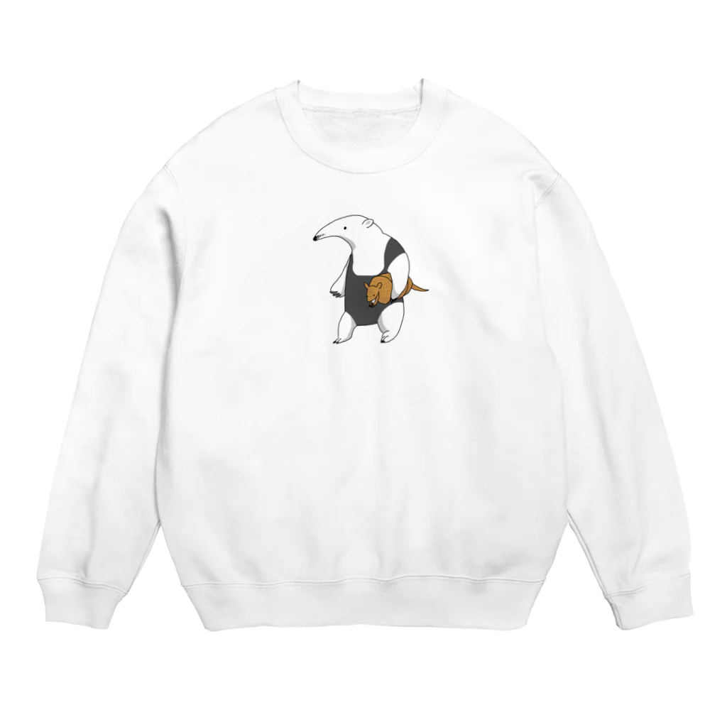 ぴーやまのアルマジロを小脇に抱えるミナミコアリクイ Crew Neck Sweatshirt