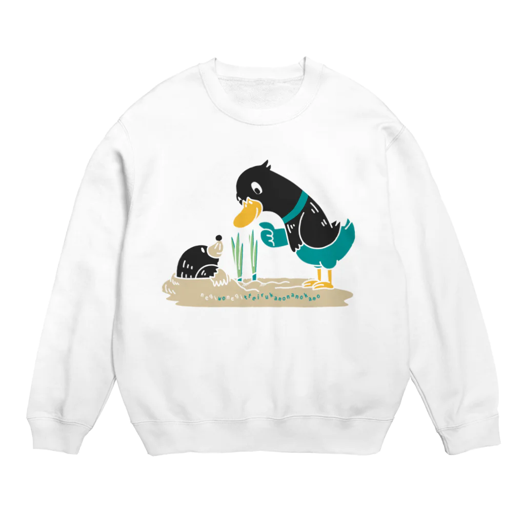 イラスト MONYAAT のネギを値切っている鴨カモかもB L Crew Neck Sweatshirt