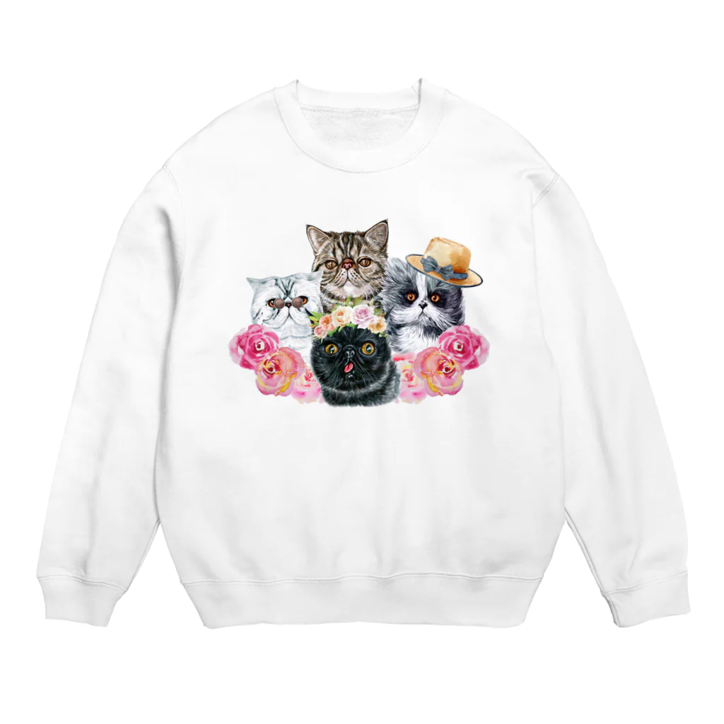 SANKAKU DESIGN STOREの仲良し！ぺちゃかわ猫ちゃんたちのバカンス。 Crew Neck Sweatshirt