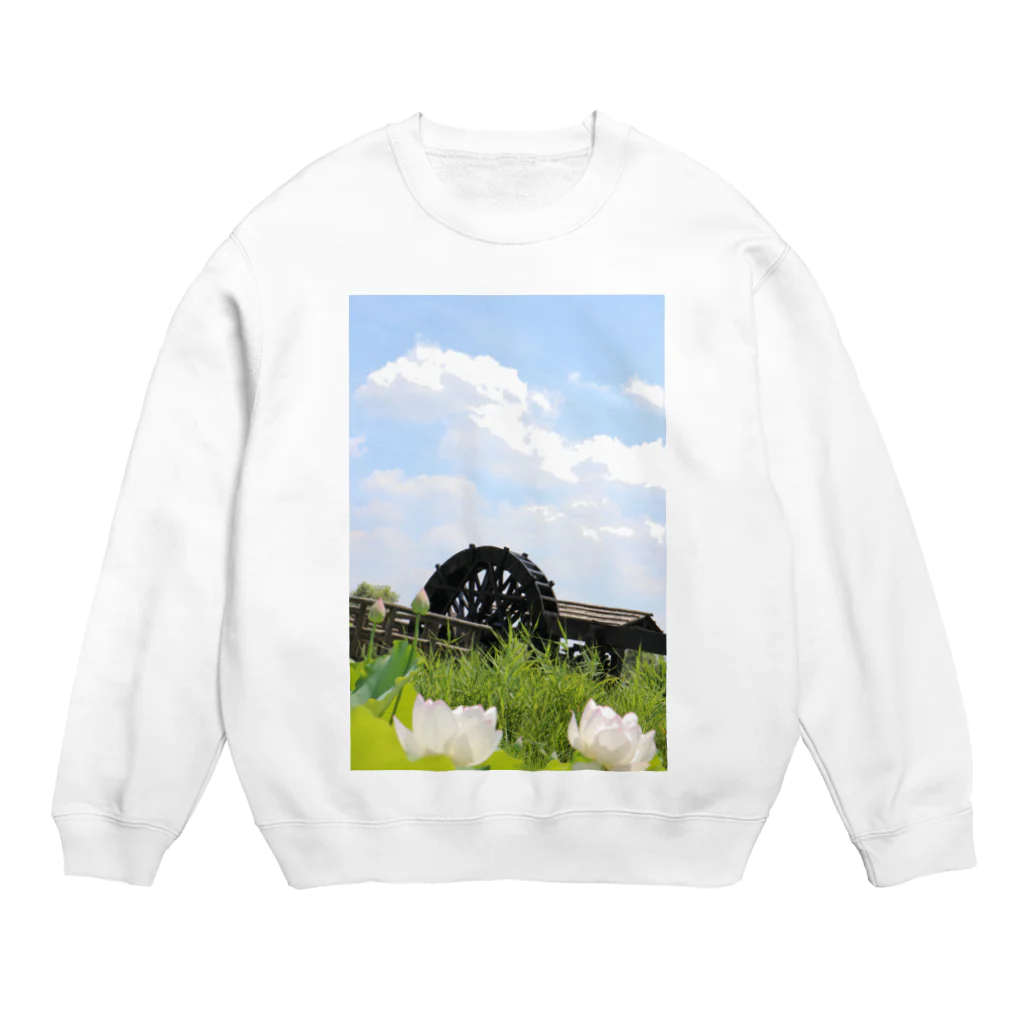 EijiPonの水車と空 Crew Neck Sweatshirt