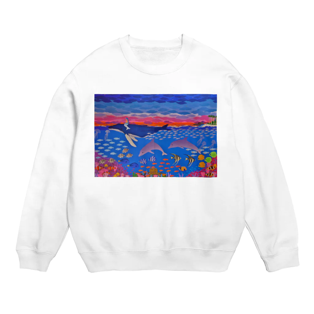 Junie貼り絵グッズの夜の海物語 Crew Neck Sweatshirt