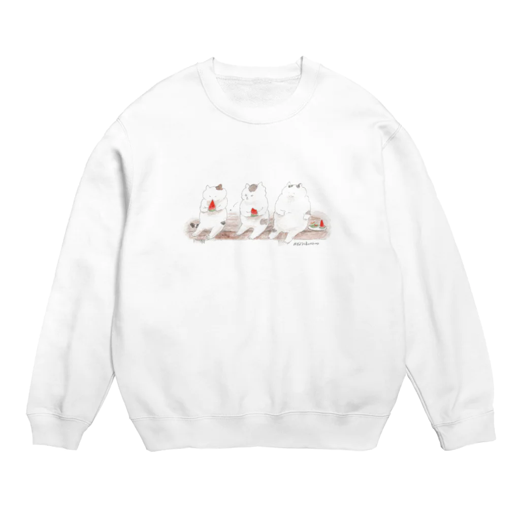 Ayasakuranoのねこ スイカ 夏休み を楽しもう！ Crew Neck Sweatshirt