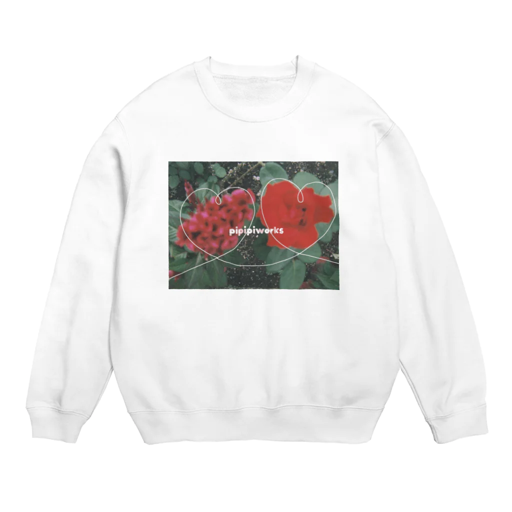 ぴぴぴ わーくすの赤い仲良しお花のスウェット Crew Neck Sweatshirt