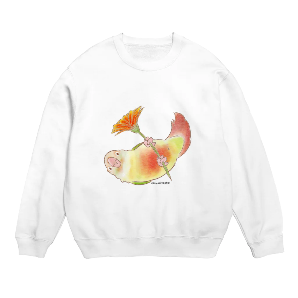 OmuPastaのガーベラとウロコインコ Crew Neck Sweatshirt