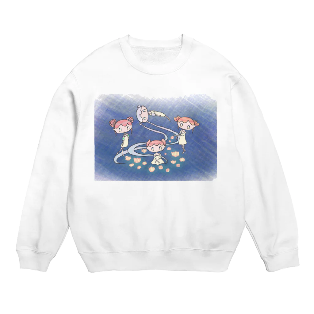 刺繍妖精グミシカの水中花に願いをかける妖精 Crew Neck Sweatshirt