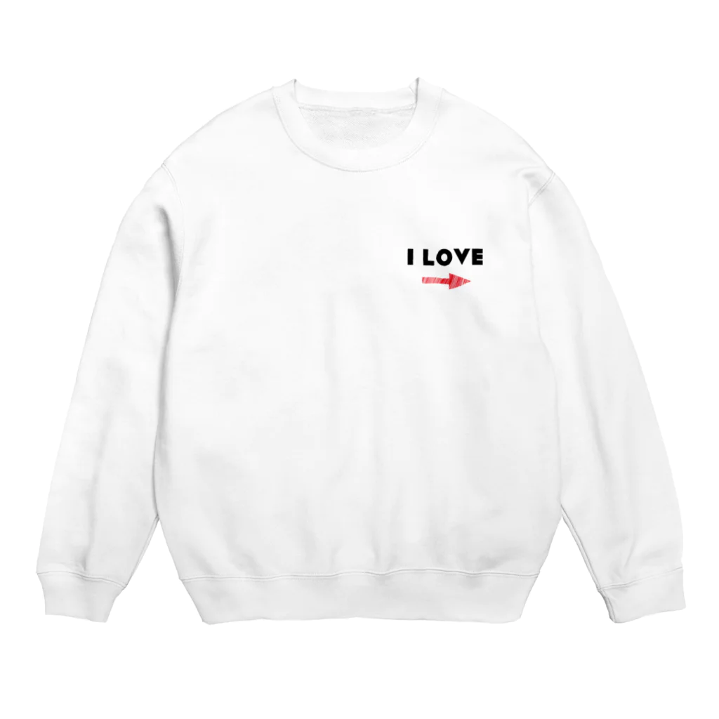 YükaCh!ka(ユカチカ)のI LOVE →(文字黒) Crew Neck Sweatshirt