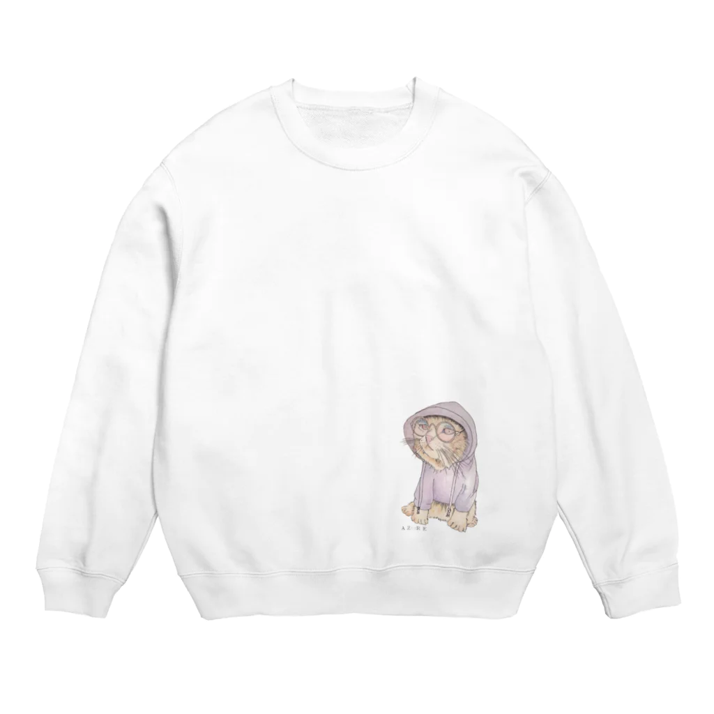 azure designのパーカーを着たネコ【ネコ小さめ】 Crew Neck Sweatshirt