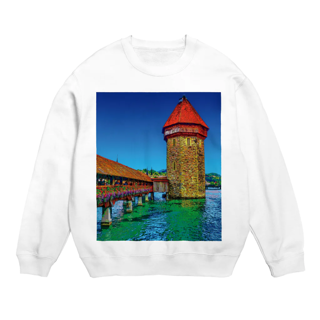 GALLERY misutawoのスイス カペル橋 Crew Neck Sweatshirt