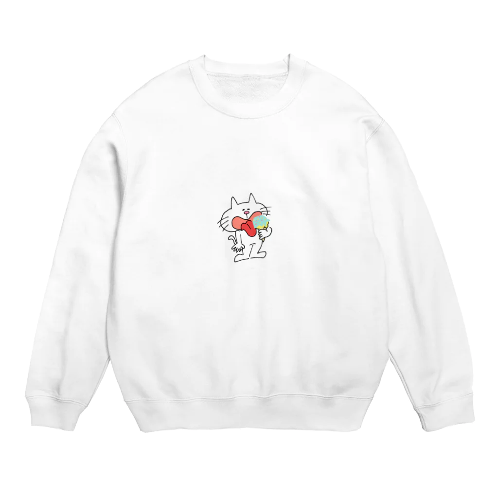 かまねりショップのアイスぺろぺろネコ Crew Neck Sweatshirt