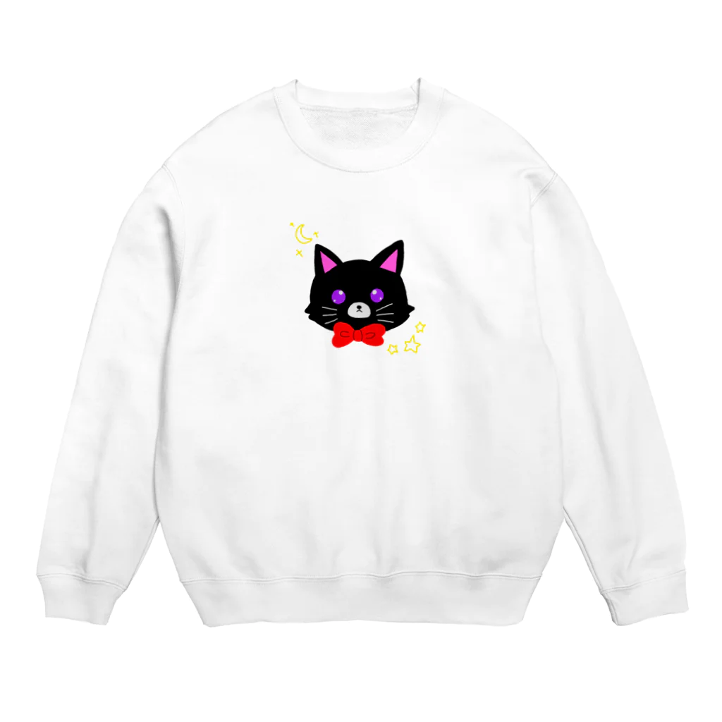 Ama_chanのきらきら黒猫ちゃん Crew Neck Sweatshirt