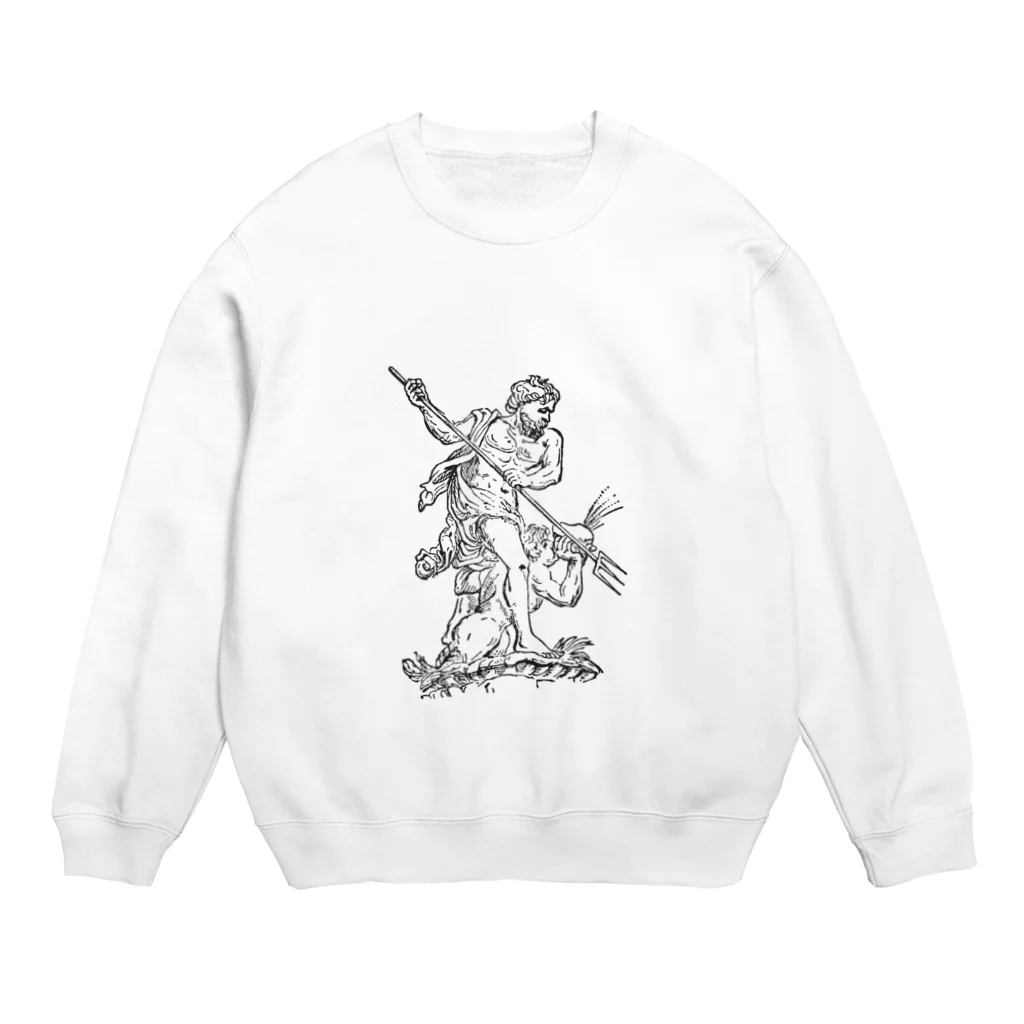 Ikarus ギリシャ神話の芸術のポセイドン  ネプチューン  ステッカー  おもしろ  アウトライン  モノクロ  ラインアート  Crew Neck Sweatshirt