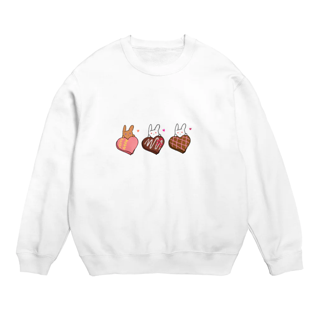 もふりんごのうさぎと桃・ラズベリークランチ・チェックのチョコレート Crew Neck Sweatshirt