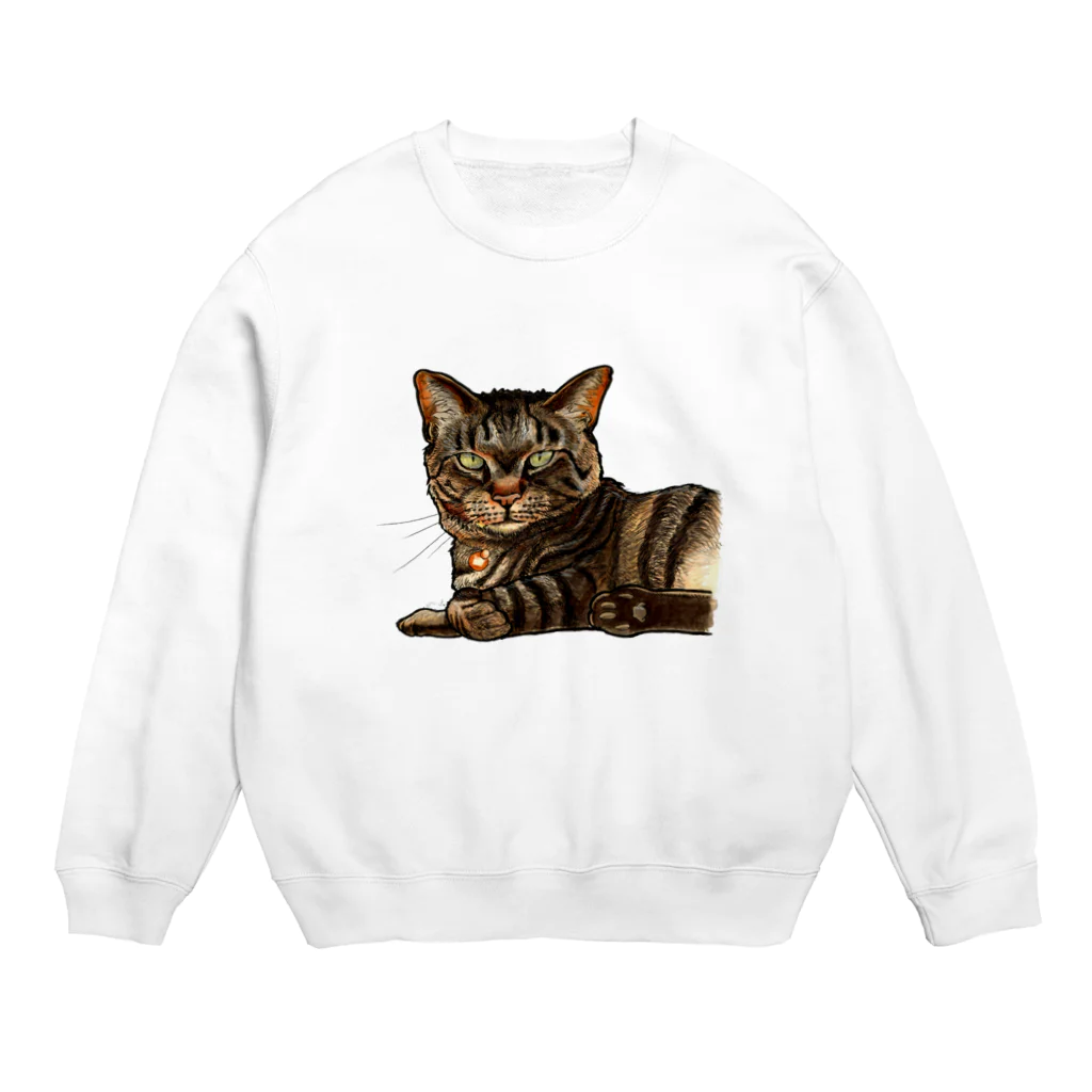 鼠の王国製作所のキジ柄の猫がこちらをみている Crew Neck Sweatshirt