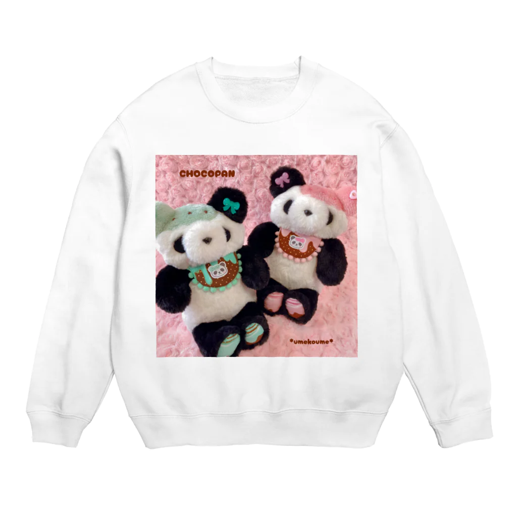  パンダ CHOCOPAN *umekoume*のパンダ ちょこぱん🍫🐼チョコミント＆ストロベリー Crew Neck Sweatshirt